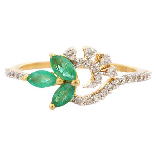 For Sale:  18K Yellow Gold Emerald Diamond Engagement Ring