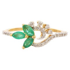18K Yellow Gold Emerald Diamond Engagement Ring