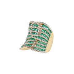 18K Yellow Gold Emerald Diamond Interwoven Shield Cocktail Ring