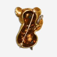 18K Yellow Gold Emerald & Diamond Koala Brooch 19g