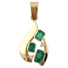 Vintage 18K Yellow Gold Emerald Diamond Pendant #15923