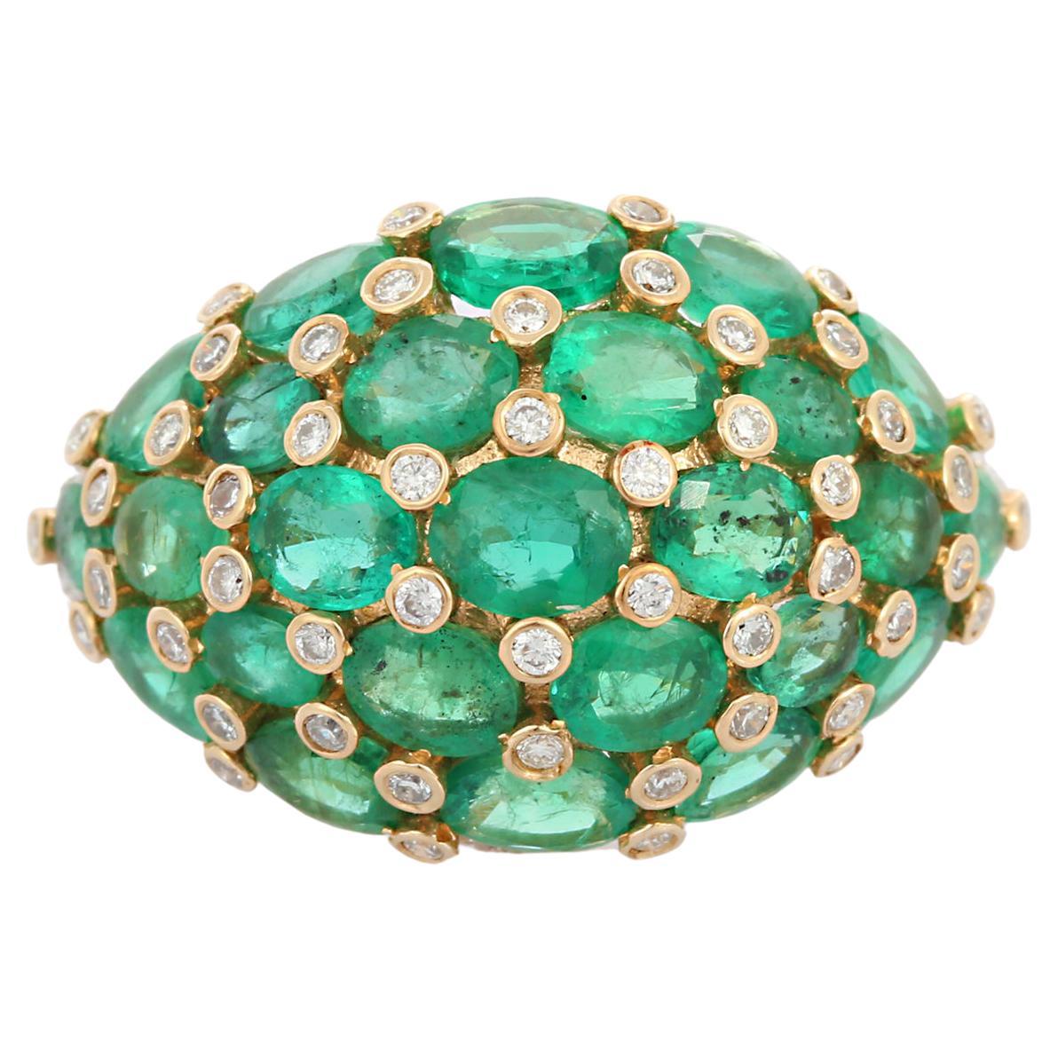 For Sale:  18k Solid Yellow Gold Emerald Diamond Cocktail Ring, Statement Emerald Ring 3