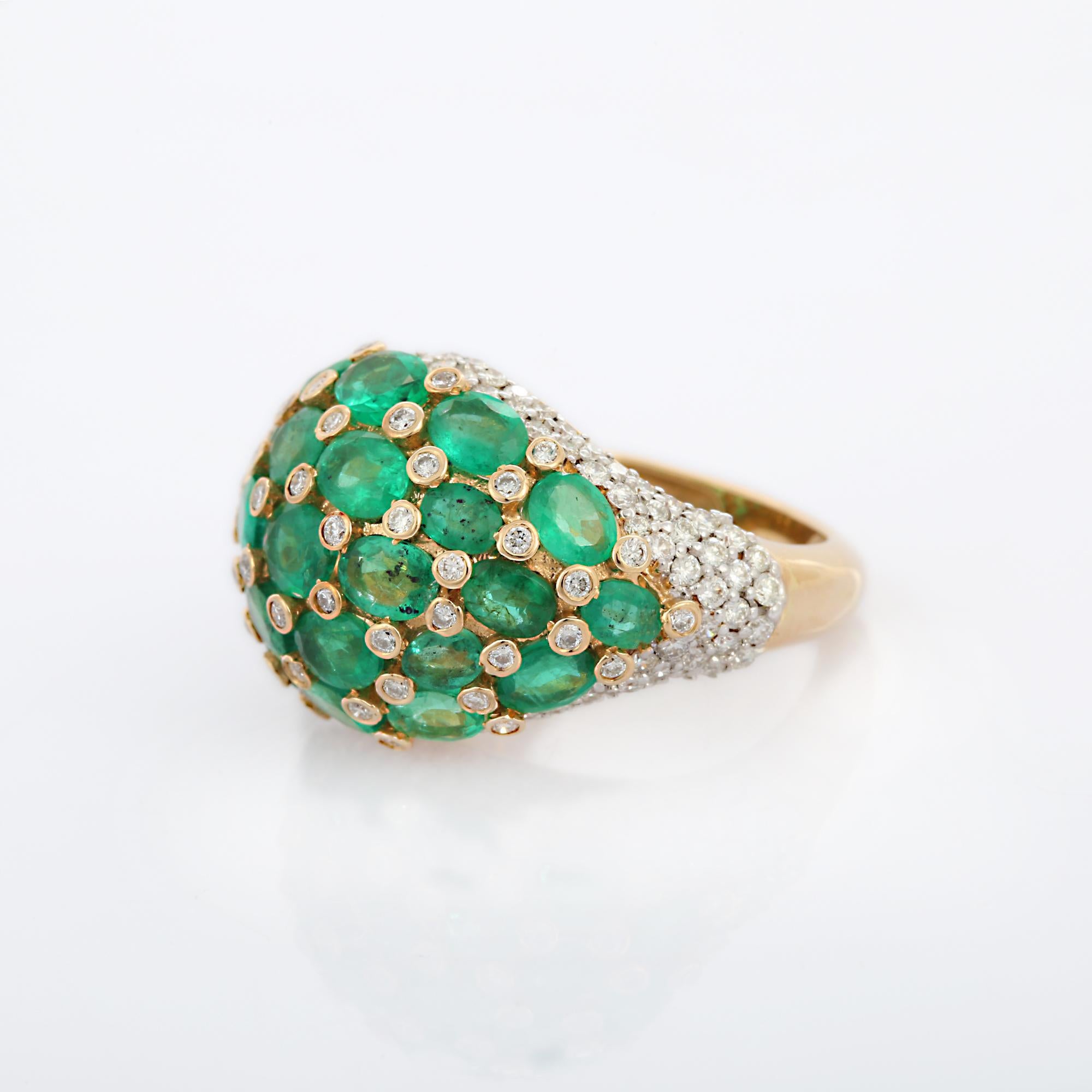For Sale:  18k Solid Yellow Gold Emerald Diamond Cocktail Ring, Statement Emerald Ring 4
