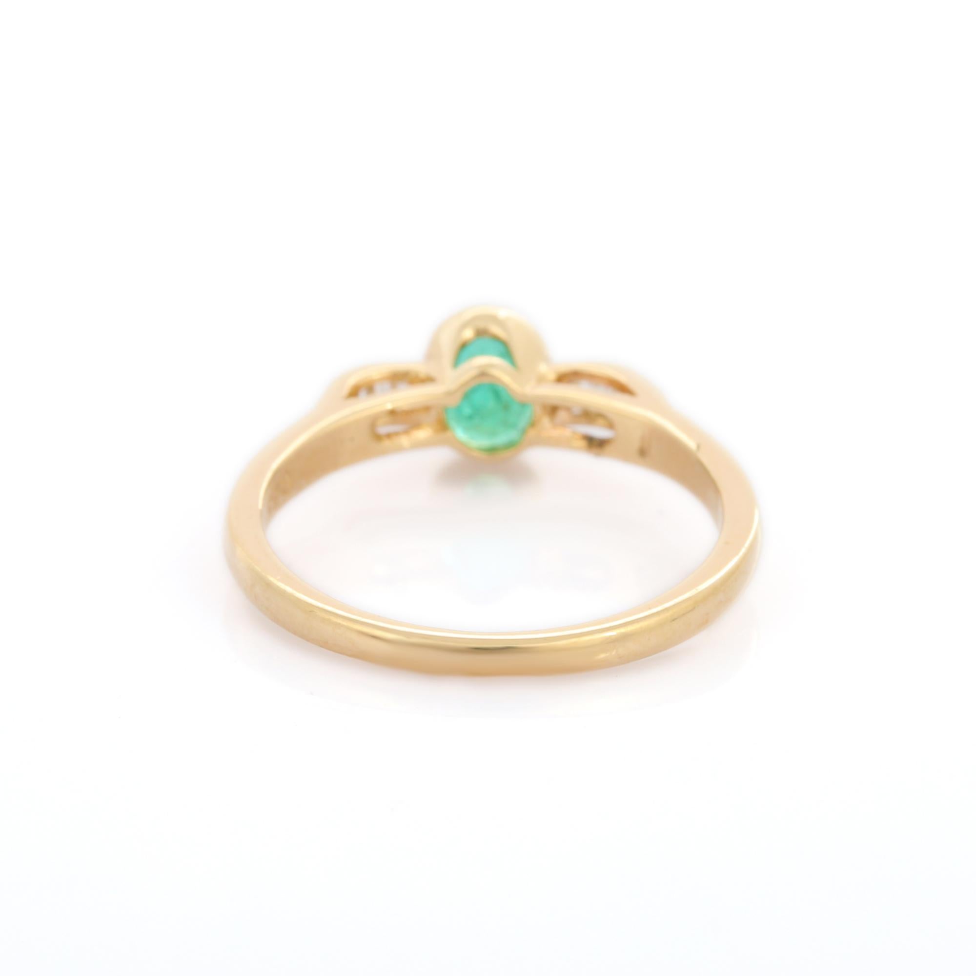 For Sale:  Minimalist 18k Solid Yellow Gold Emerald Diamond Ring 4