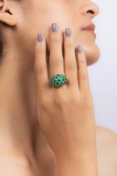 Bague cocktail en or jaune massif 18 carats avec diamants et émeraude, bague fantaisie en émeraude