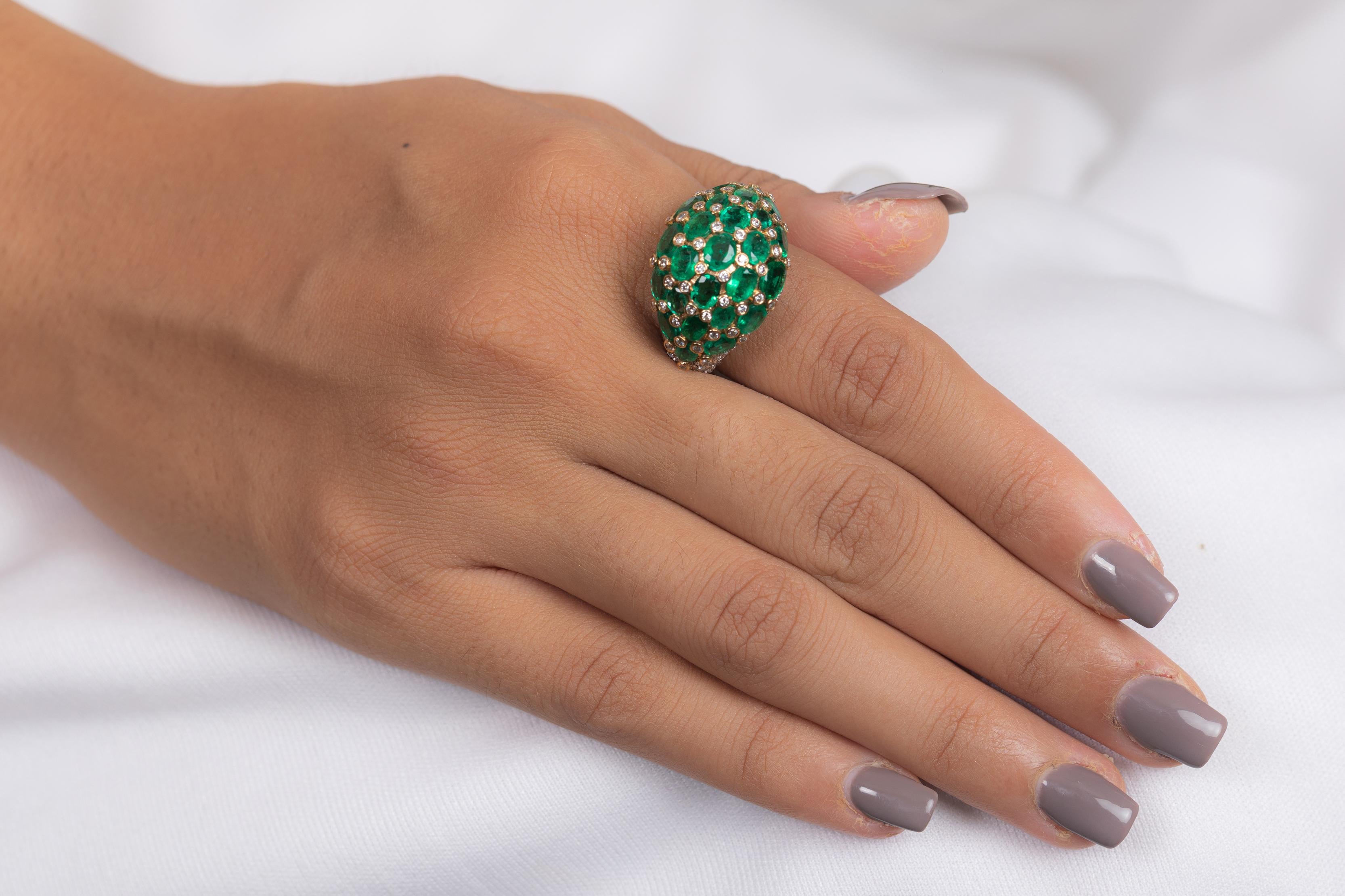 For Sale:  18k Solid Yellow Gold Emerald Diamond Cocktail Ring, Statement Emerald Ring 7