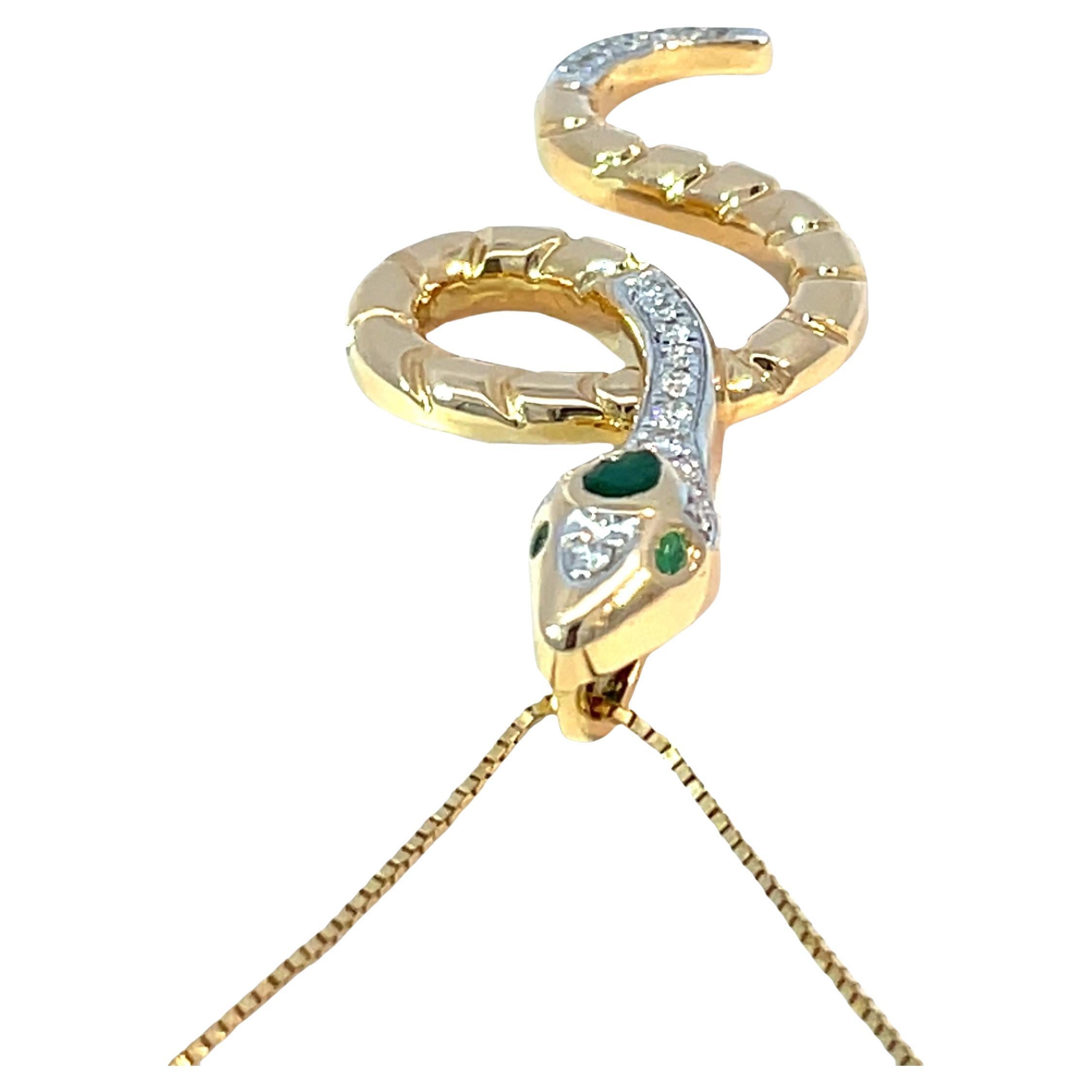 18k Yellow Gold Emerald & Diamond Snake Pendant