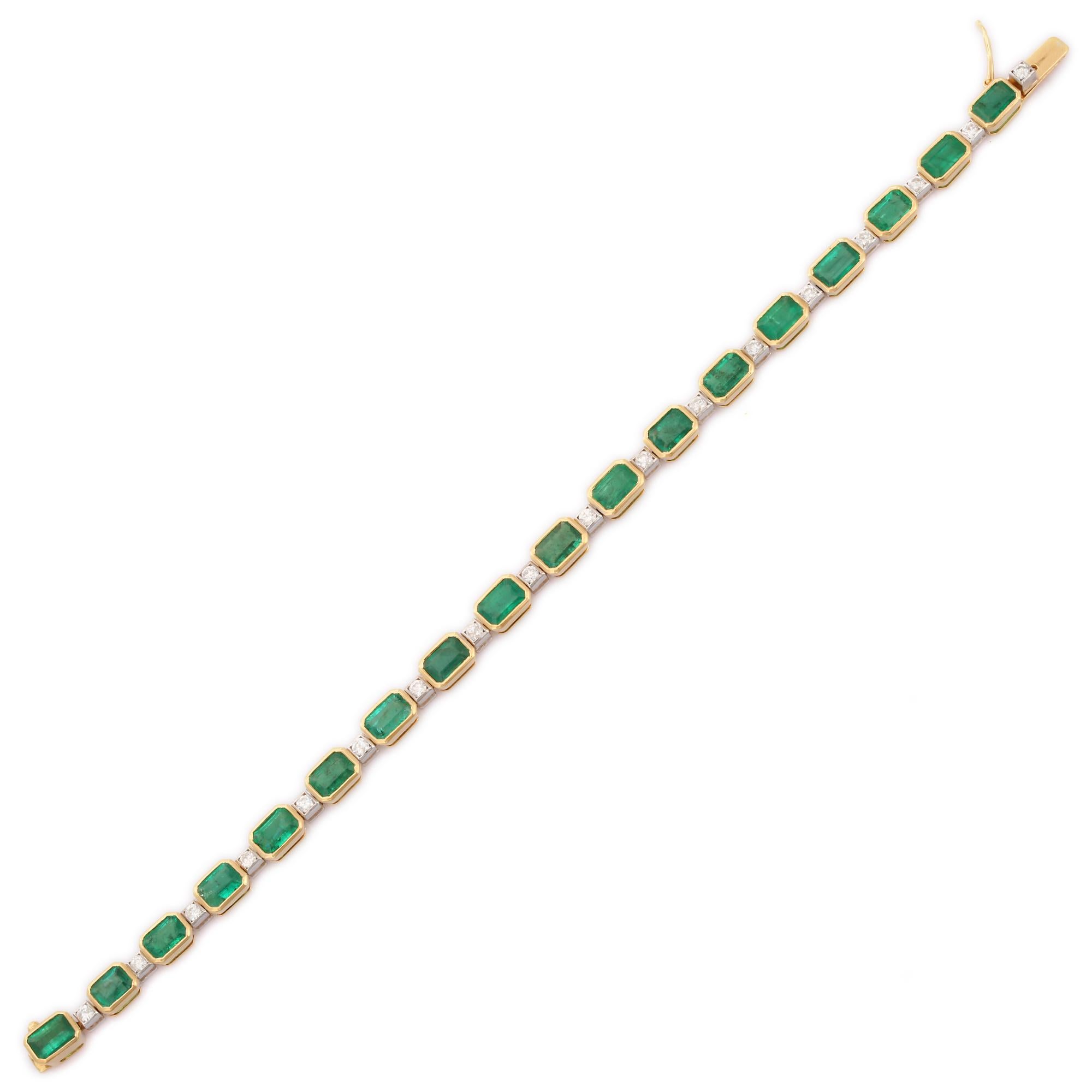 18kt Solid Yellow Gold 10.25 CTW Genuine Emerald Diamond Tennis Bracelet For Sale 1