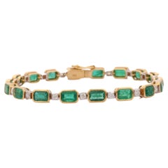 18kt Solid Yellow Gold 10.25 CTW Genuine Emerald Diamond Tennis Bracelet