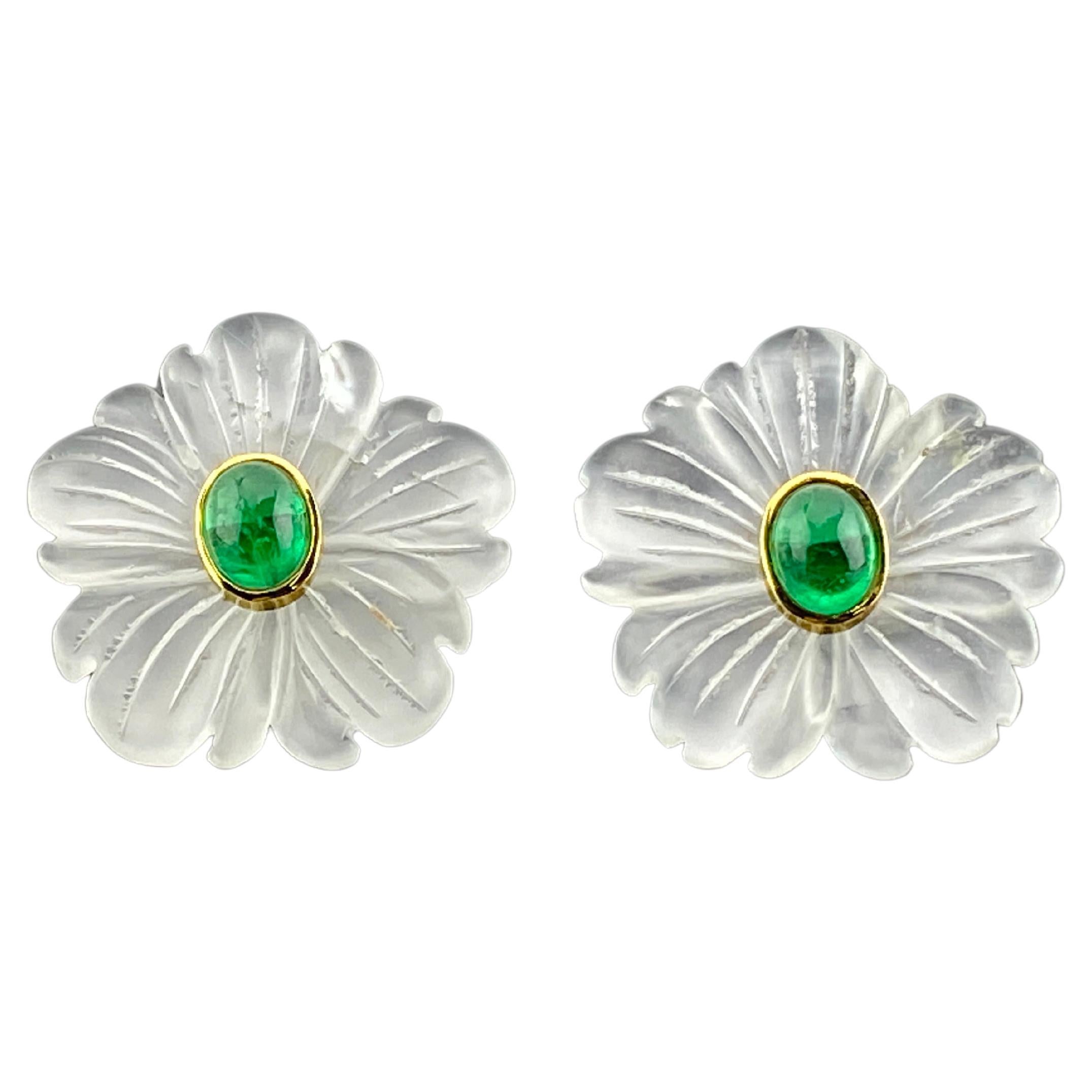 18K Yellow Gold Emerald Earrings For Sale