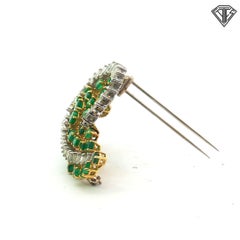 18K Yellow Gold Emerald Emerald & Baguette Diamond Swirl Brooch