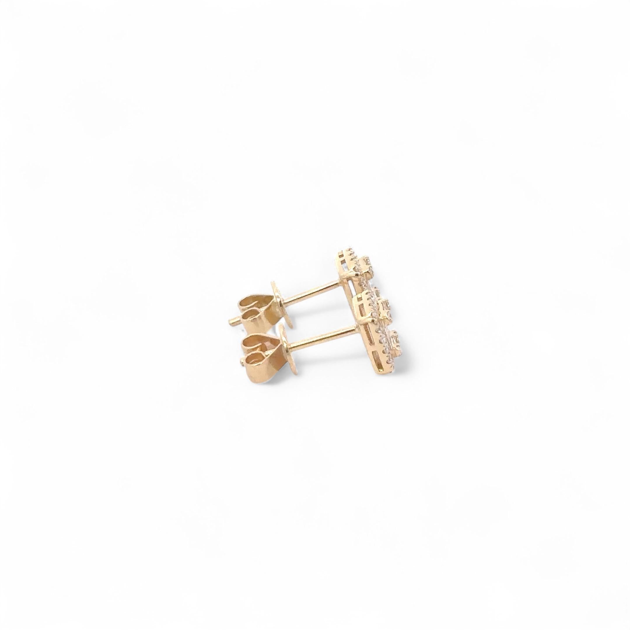 Emerald Cut 18K Yellow Gold Emerald Halo Cluster Earrings For Sale