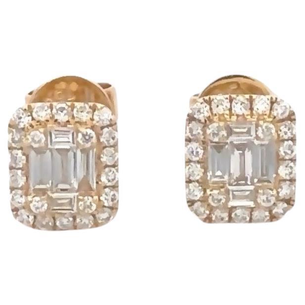 18K Yellow Gold Emerald Halo Cluster Earrings
