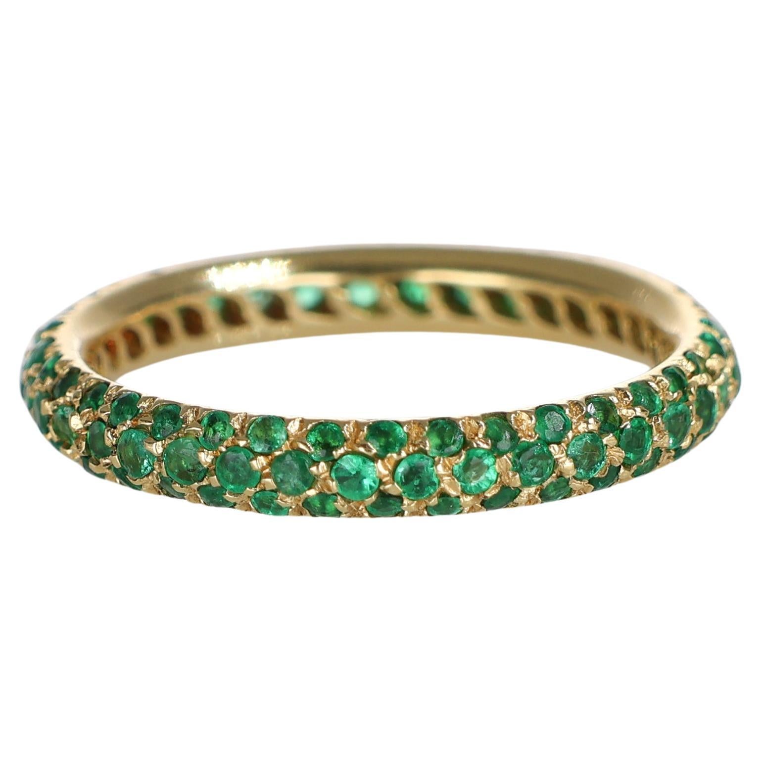 18K Yellow Gold Emerald Pavé Band Ring