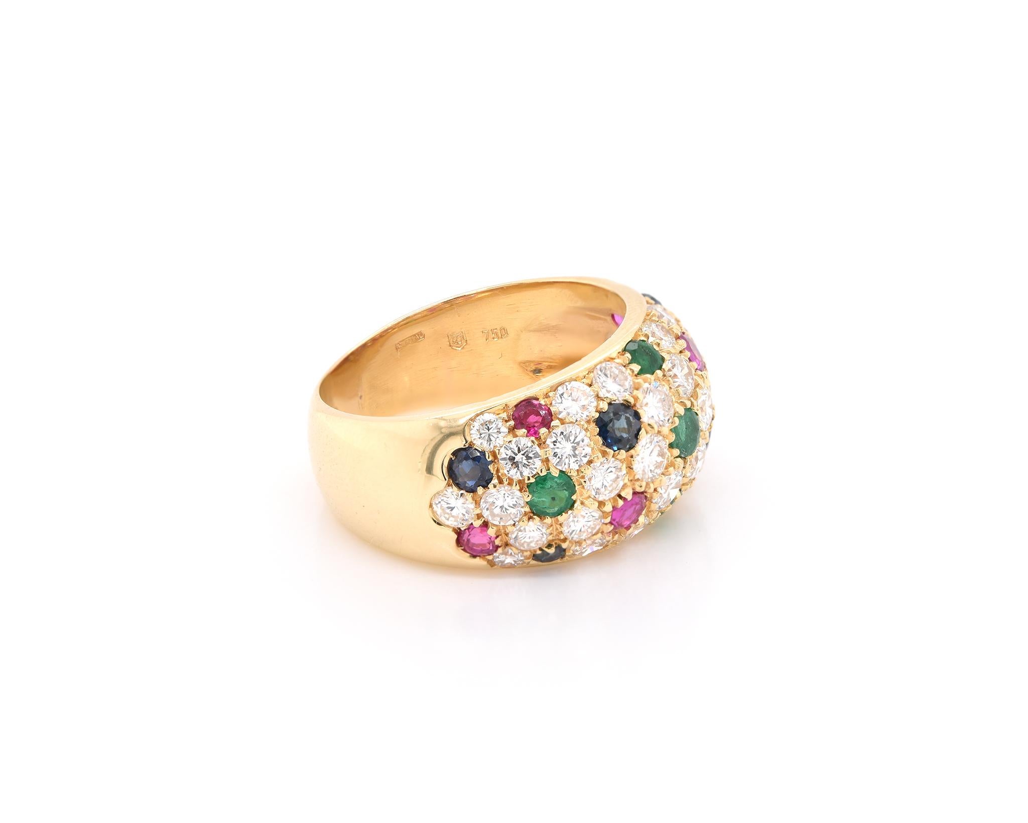Designer: custom design 
Material: 18k yellow gold 
Diamonds: 32 round brilliant cuts = 2.00cttw
Color: G
Clarity: VS
Ring Size: 6 ¾ (please allow two additional shipping days for sizing requests)
Dimensions: ring top measures 11.20mm wide
Weight: