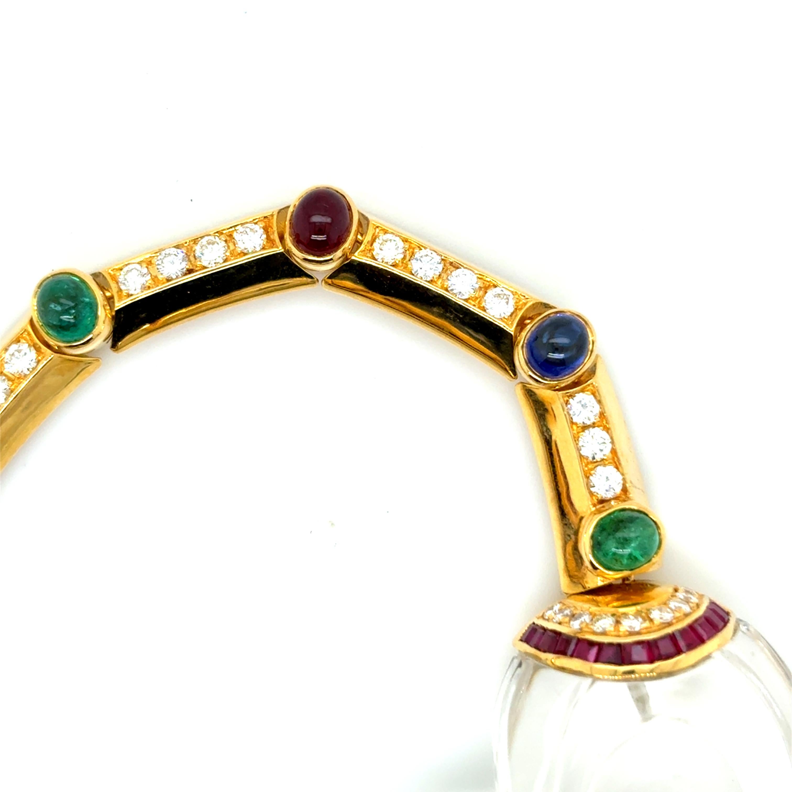 Collier en or jaune 18k Emeraude Rubis Saphir Diamant Coeur en vente 5