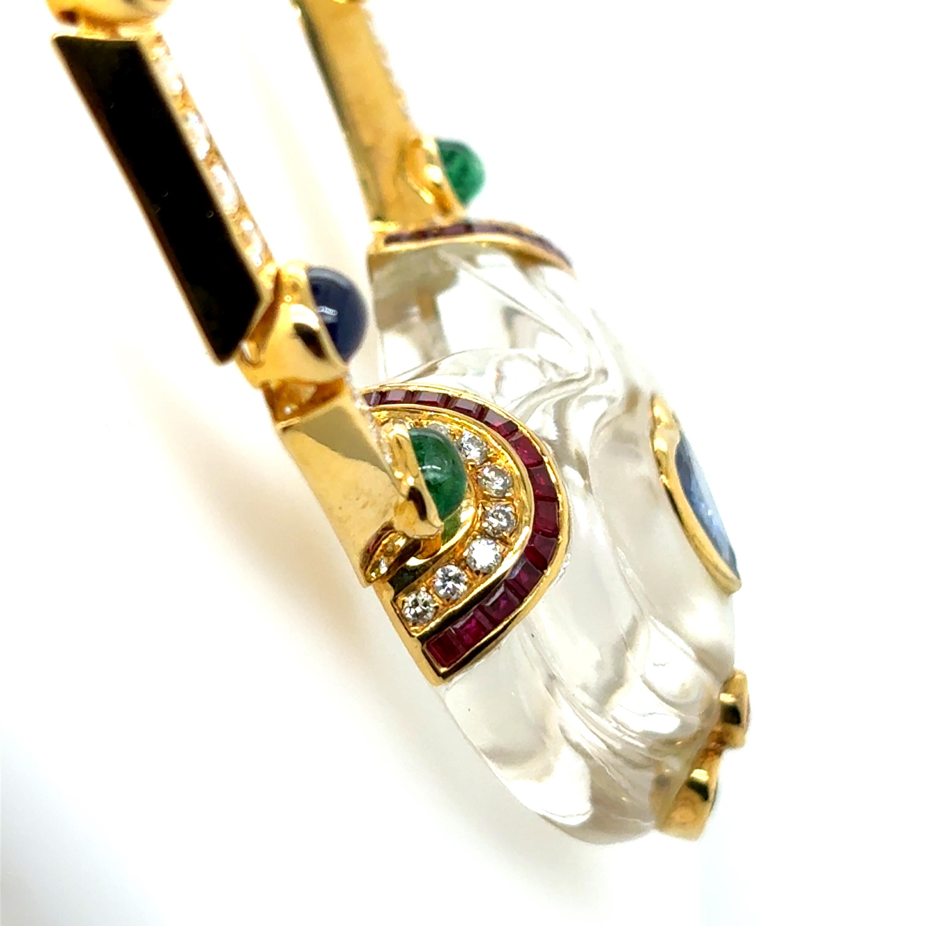 Collier en or jaune 18k Emeraude Rubis Saphir Diamant Coeur en vente 12