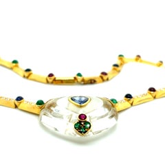 Collier en or jaune 18k Emeraude Rubis Saphir Diamant Coeur