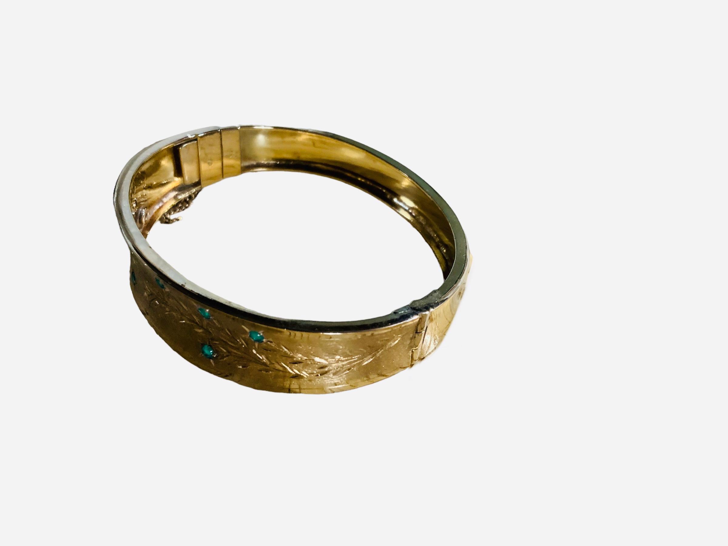 Victorian 18k Yellow Gold Emerald Wide Bangle For Sale