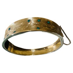 Vintage 18k Yellow Gold Emerald Wide Bangle
