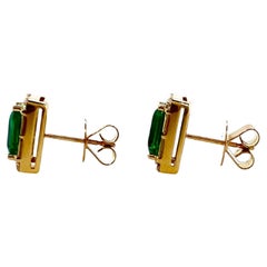 18k Yellow Gold Emerald with Baguette and Round Diamond Earrings
