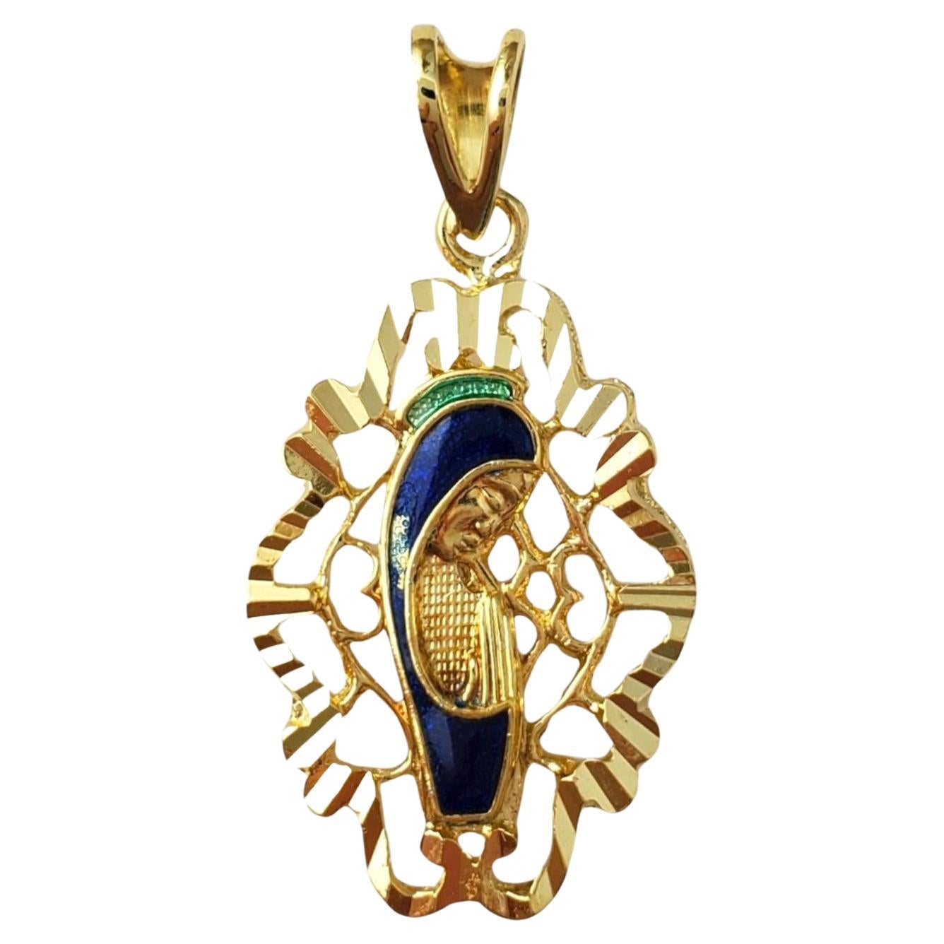 18K Yellow Gold & Enamel Blessed Mother Pendant #16515 For Sale