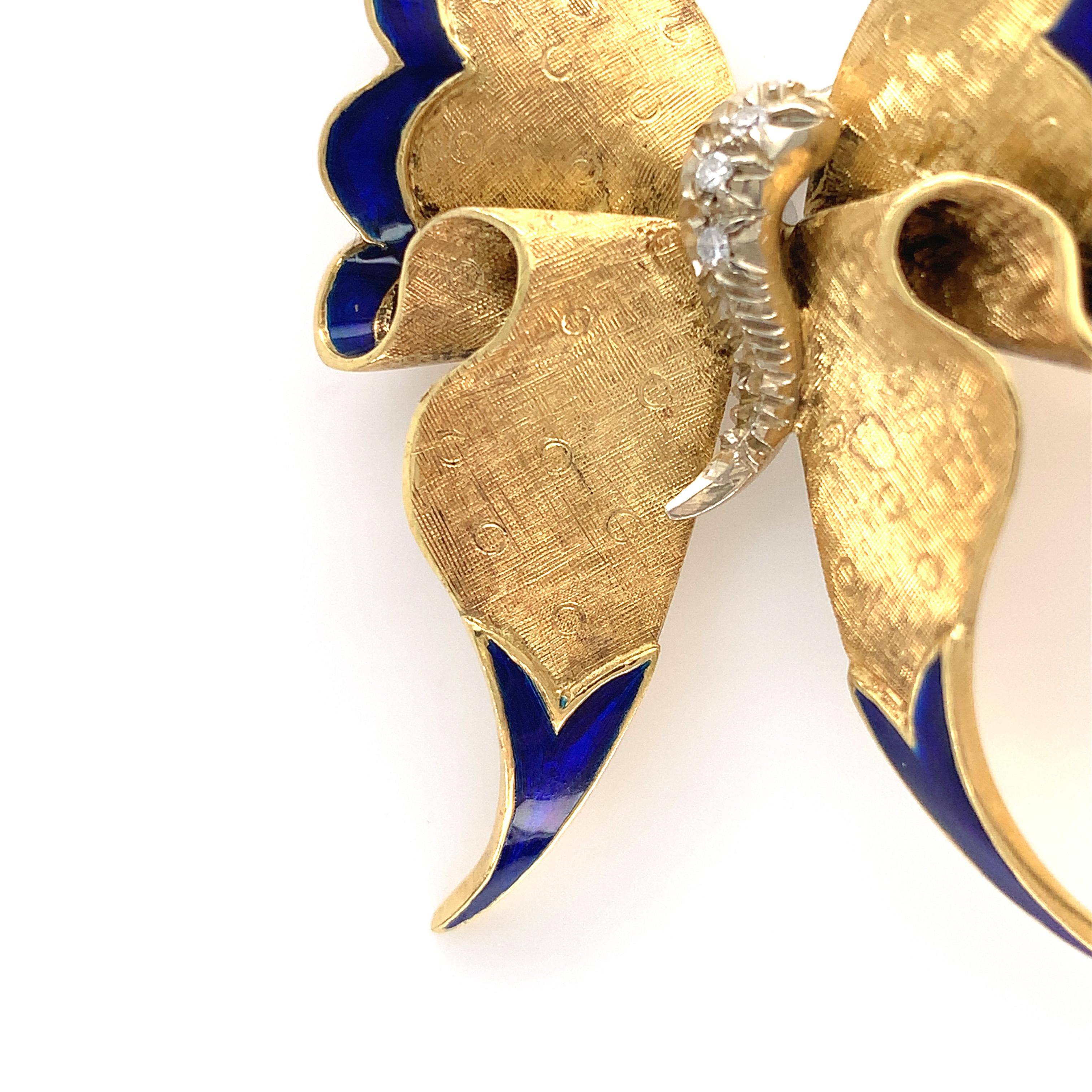 Modern 18K yellow gold Enamel Butterfly Pin Signed by Ruth Satsky