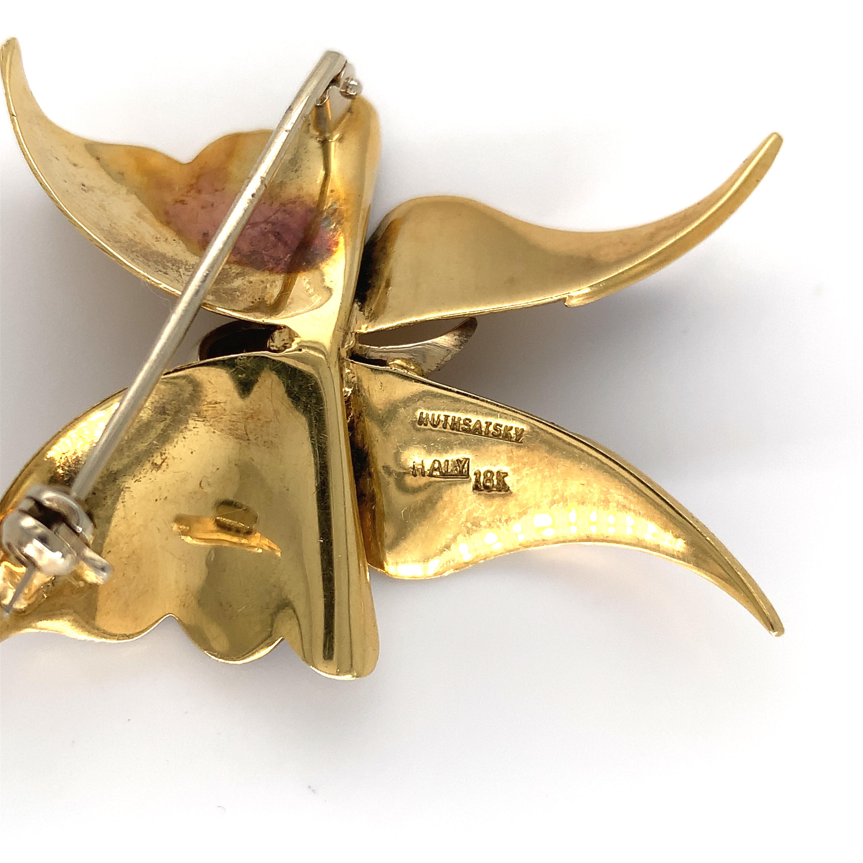 Women's 18K yellow gold Enamel Butterfly Pin Signed by Ruth Satsky