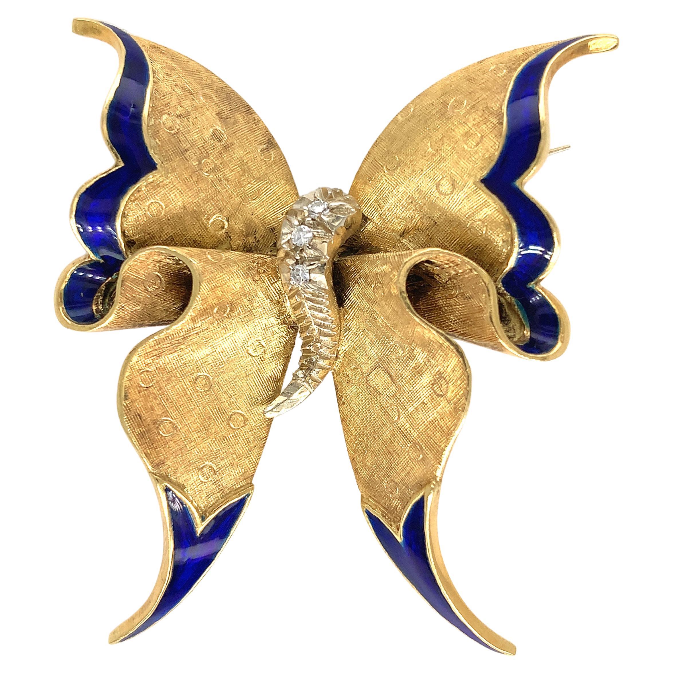 18K yellow gold Enamel Butterfly Pin Signed by Ruth Satsky