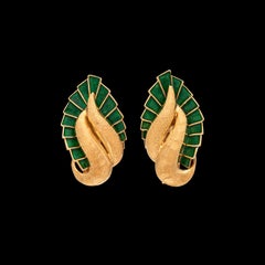 18k Yellow Gold & Enamel Clip Earrings