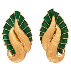 18k Yellow Gold & Enamel Clip Earrings