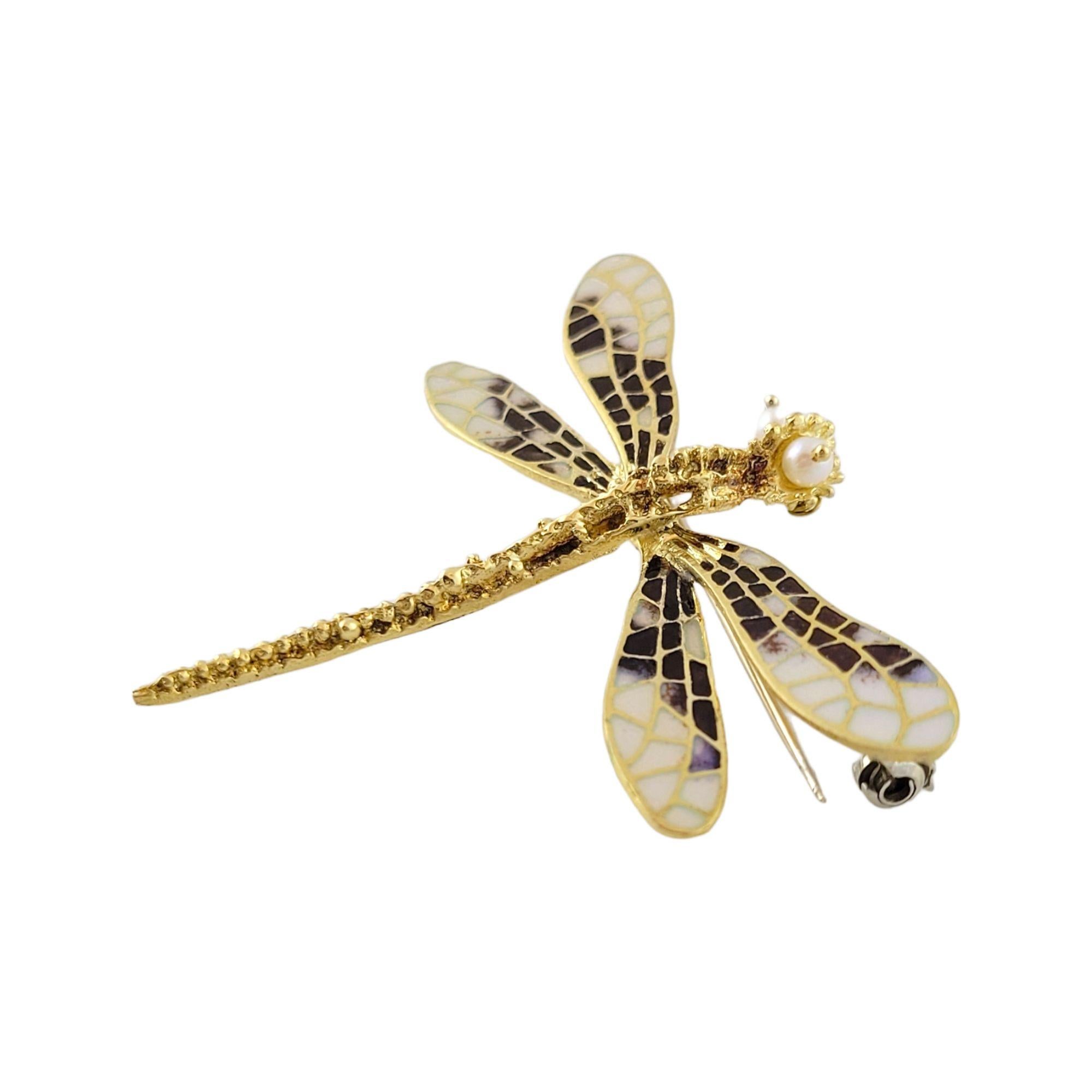 18 Karat Yellow Gold & Enamel Dragonfly Pin Brooch In Good Condition For Sale In Washington Depot, CT