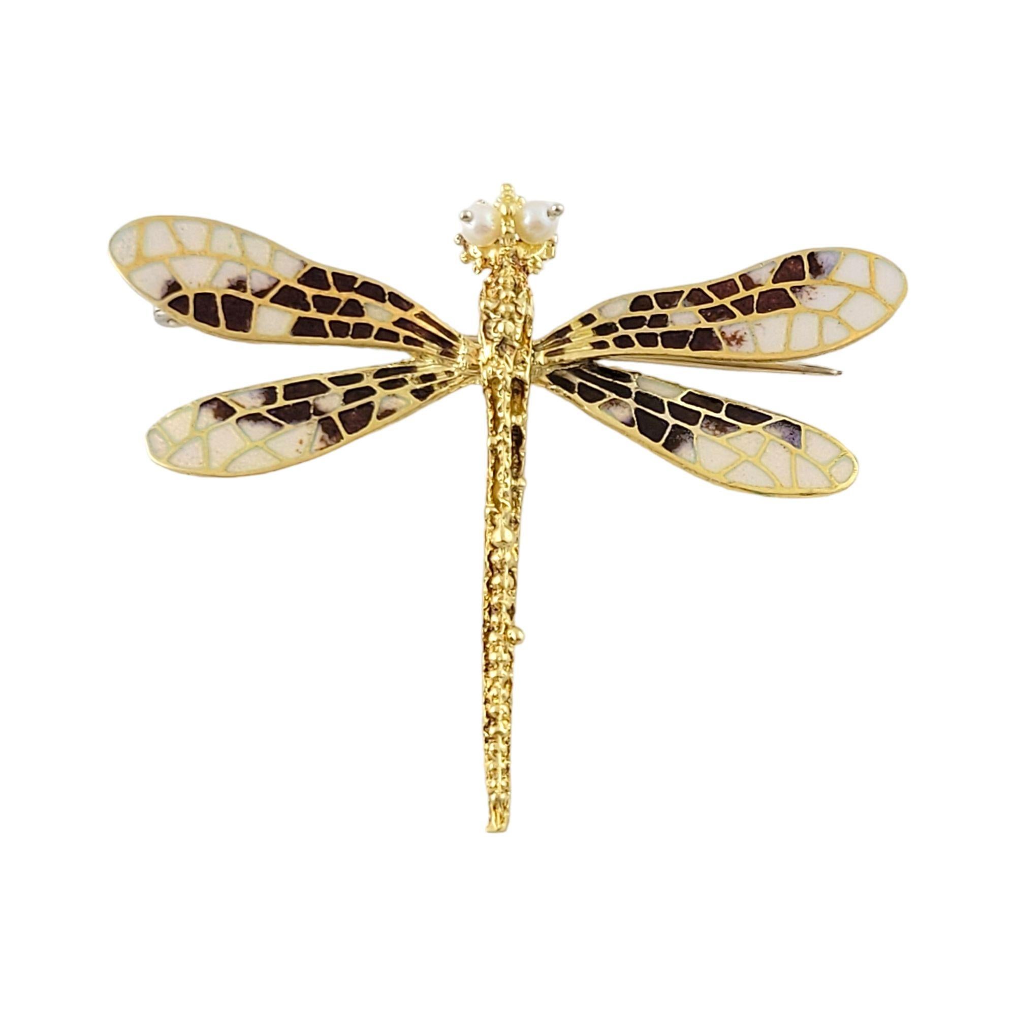 Women's 18 Karat Yellow Gold & Enamel Dragonfly Pin Brooch For Sale