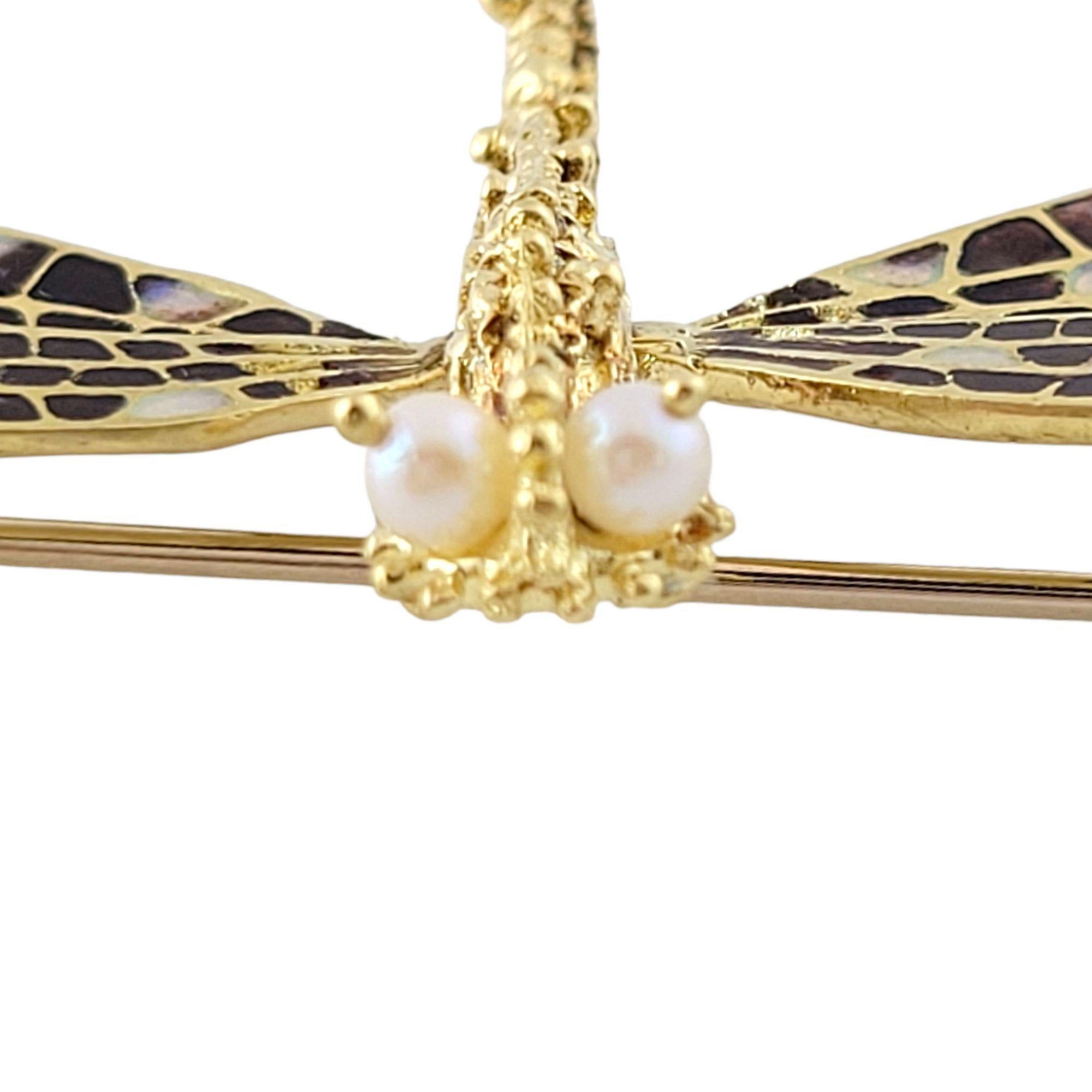 18 Karat Yellow Gold & Enamel Dragonfly Pin Brooch For Sale 1