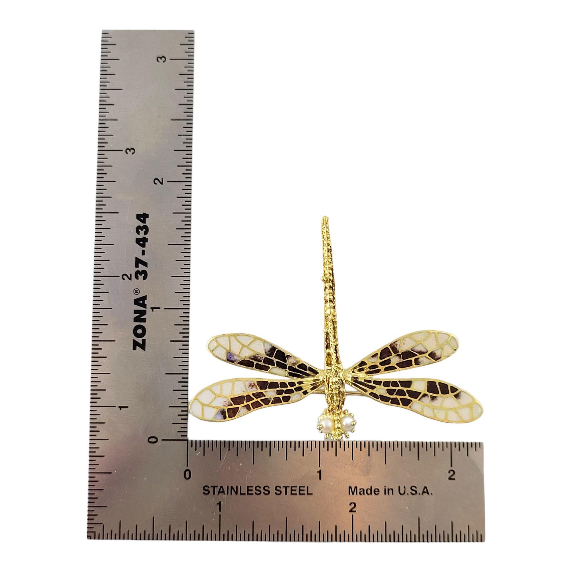 18 Karat Yellow Gold & Enamel Dragonfly Pin Brooch For Sale 2