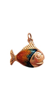 18K Yellow Gold Enamel Fish Charm #18438