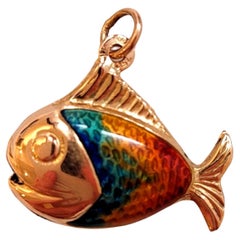 18K Yellow Gold Enamel Fish Charm #18438