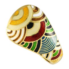 18K Yellow Gold Enamel Ring