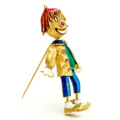 18 Karat Yellow Gold Enamel Ruby Boy Bobble Head Brooch