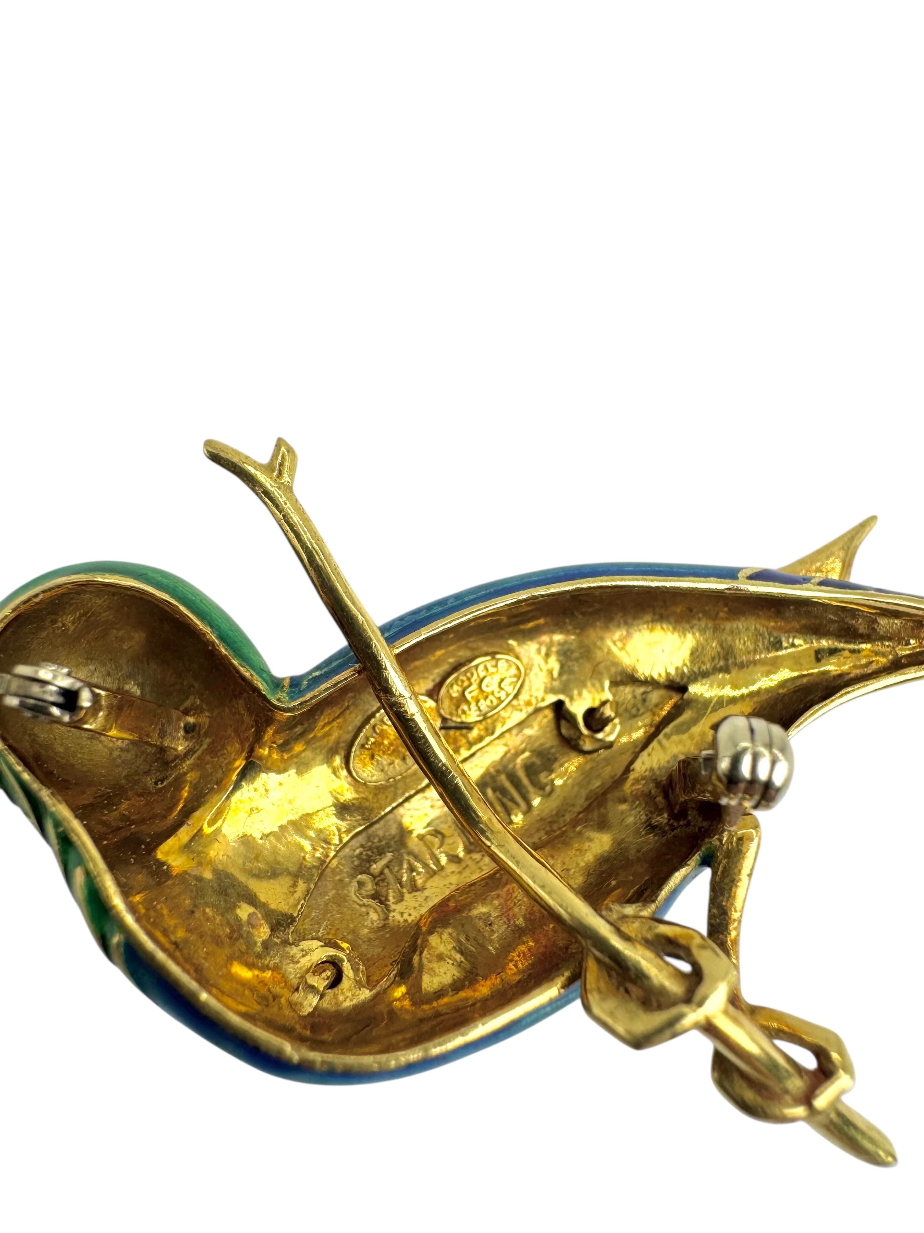 da uomo o donna Spilla a forma di storno in oro giallo 18K in vendita