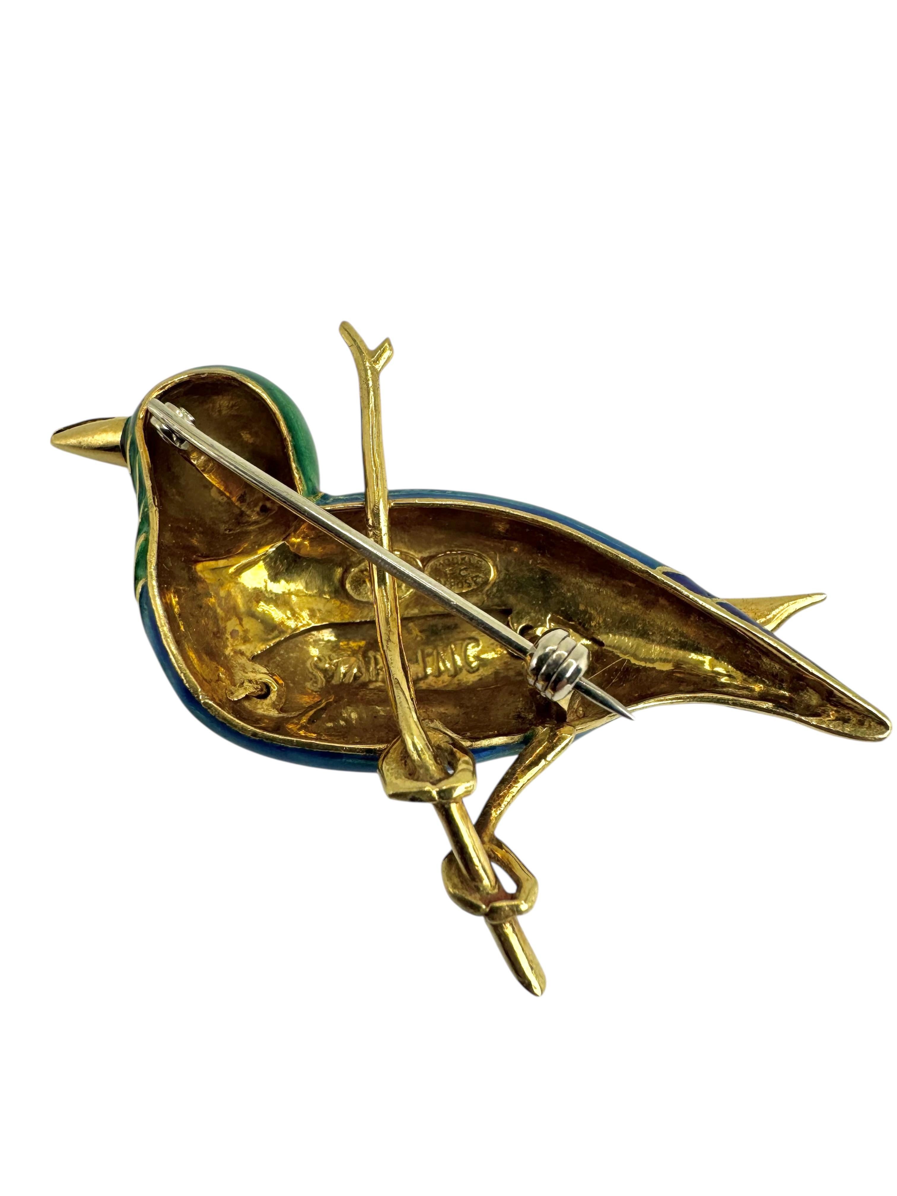 Spilla a forma di storno in oro giallo 18K in vendita 3