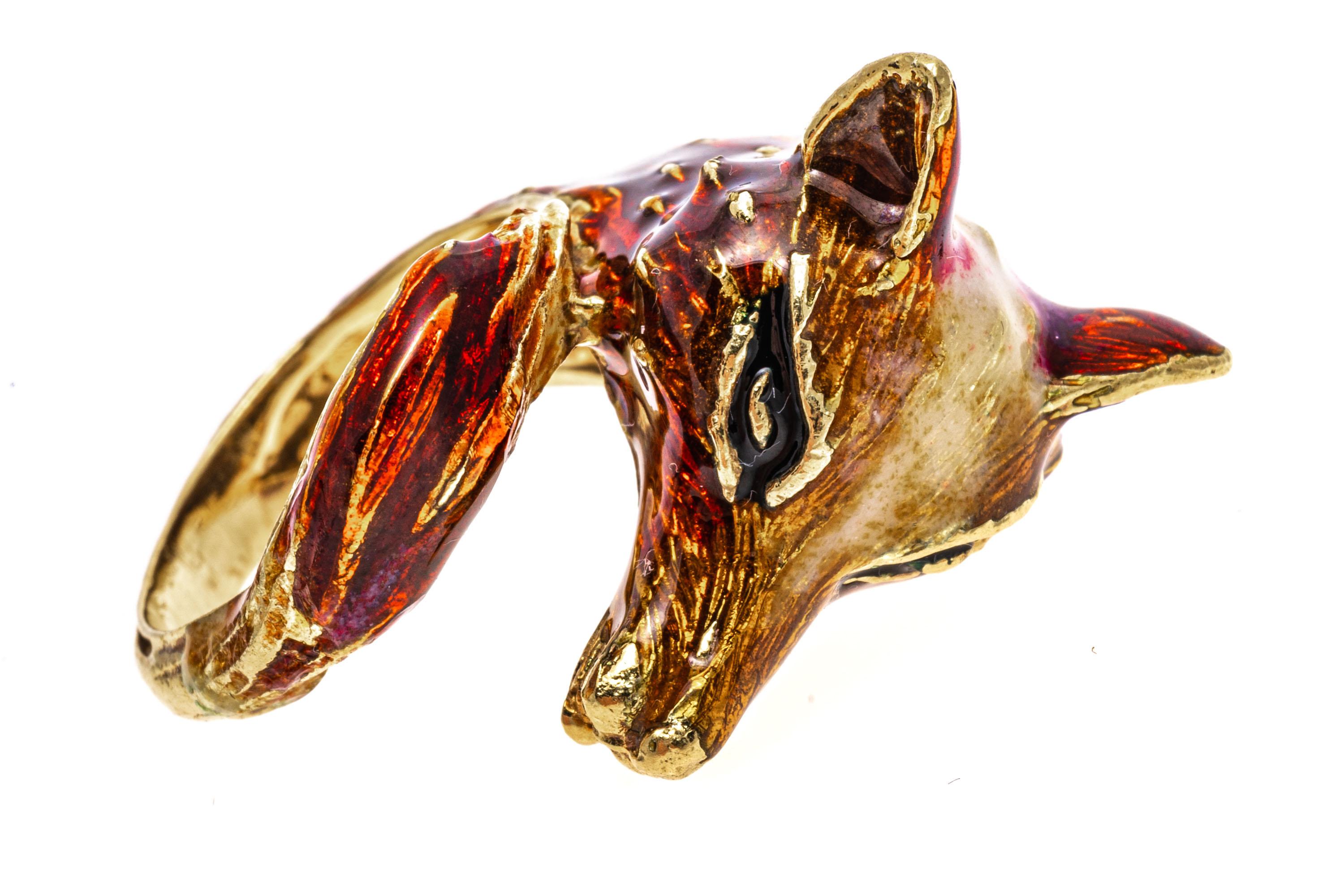 18k Yellow Gold Enameled Figural Fox Head to Tail Ring For Sale 6