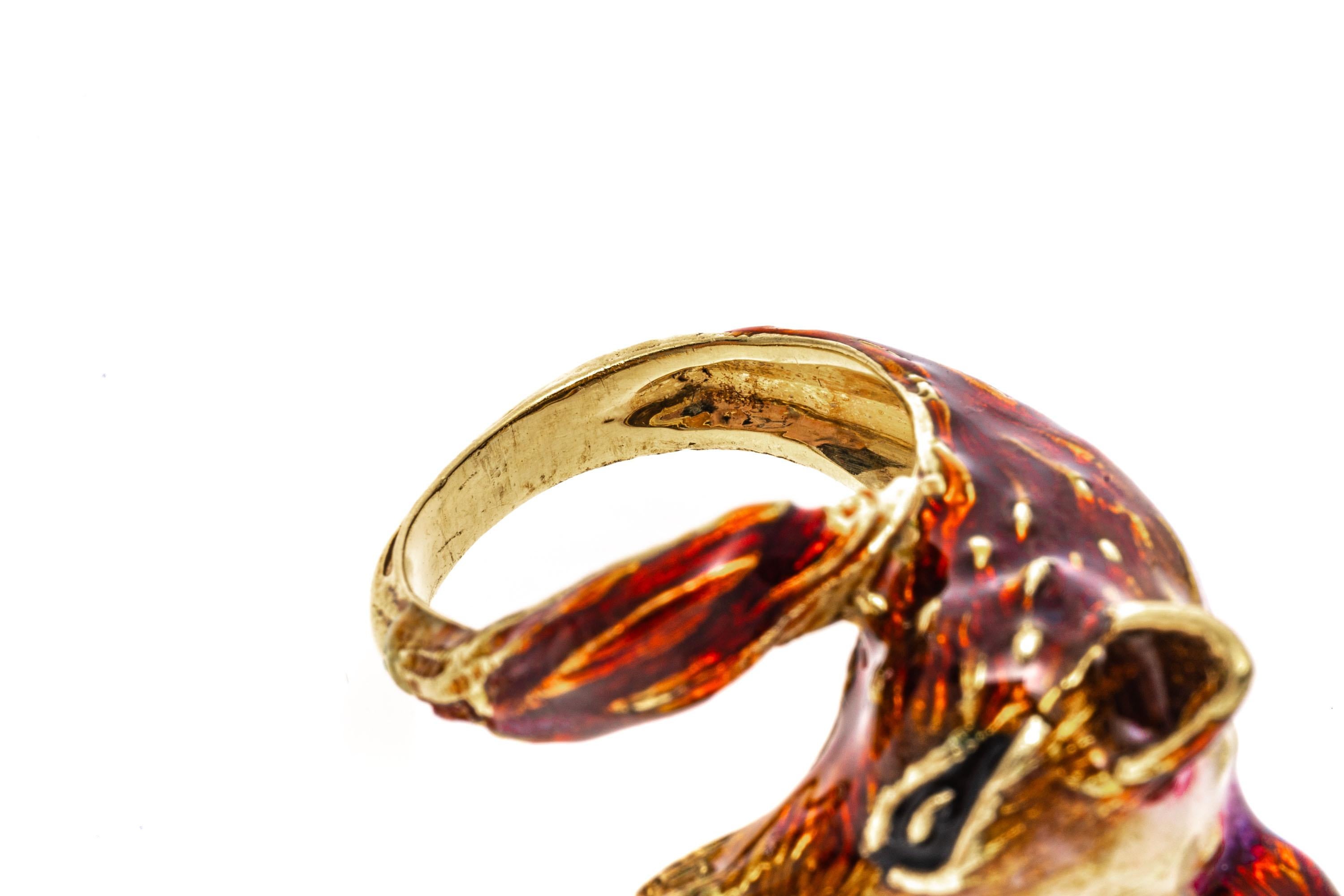 18k Yellow Gold Enameled Figural Fox Head to Tail Ring For Sale 10