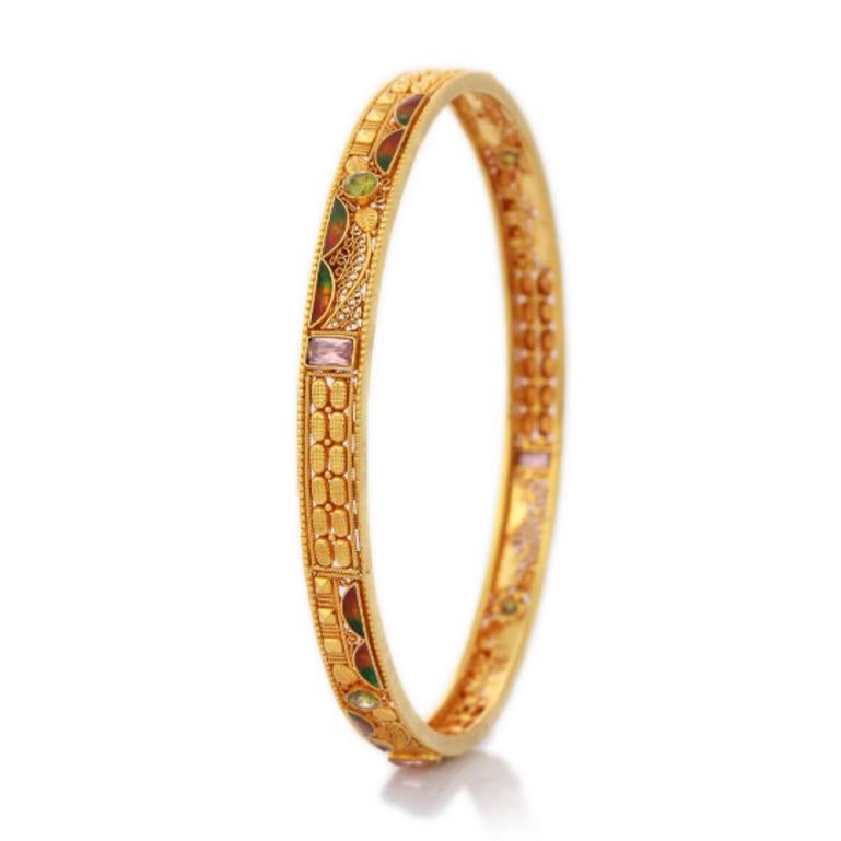 18K Yellow Gold Enameling Bangle for Women In New Condition For Sale In Houston, TX