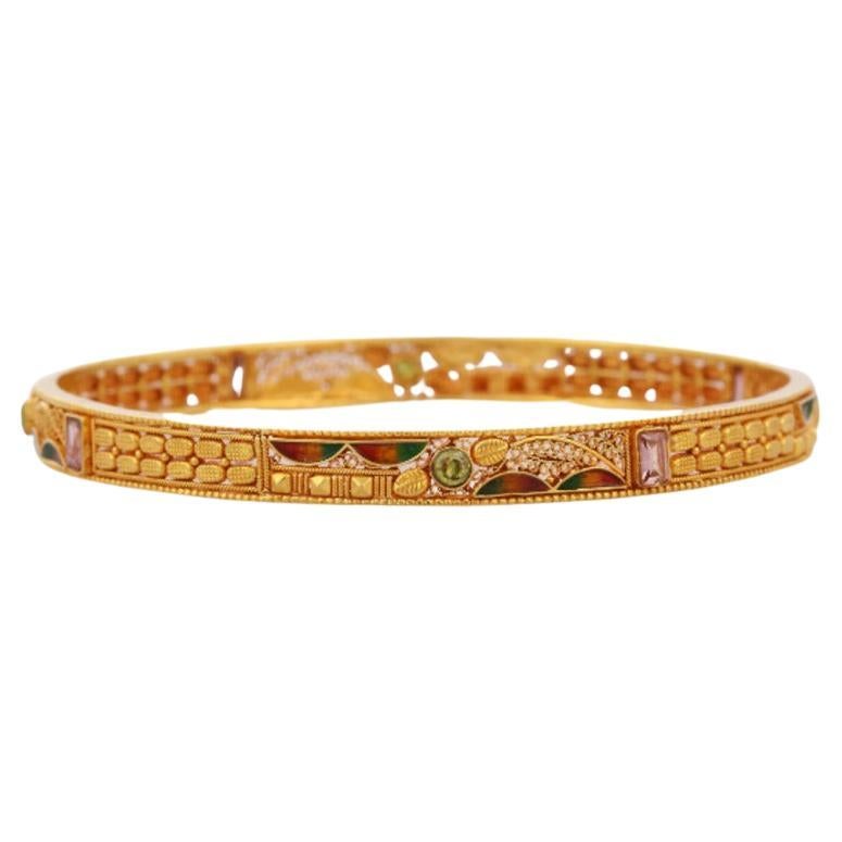 18K Yellow Gold Enameling Bangle for Women For Sale