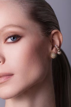 18k Yellow Gold Encrusted Diamonds Ear Cuff with a large sphere and Akoya pearls