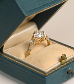 18K Yellow Gold Engagement Ring. 1.40ct Old European Cut Diamond Ring K VS2