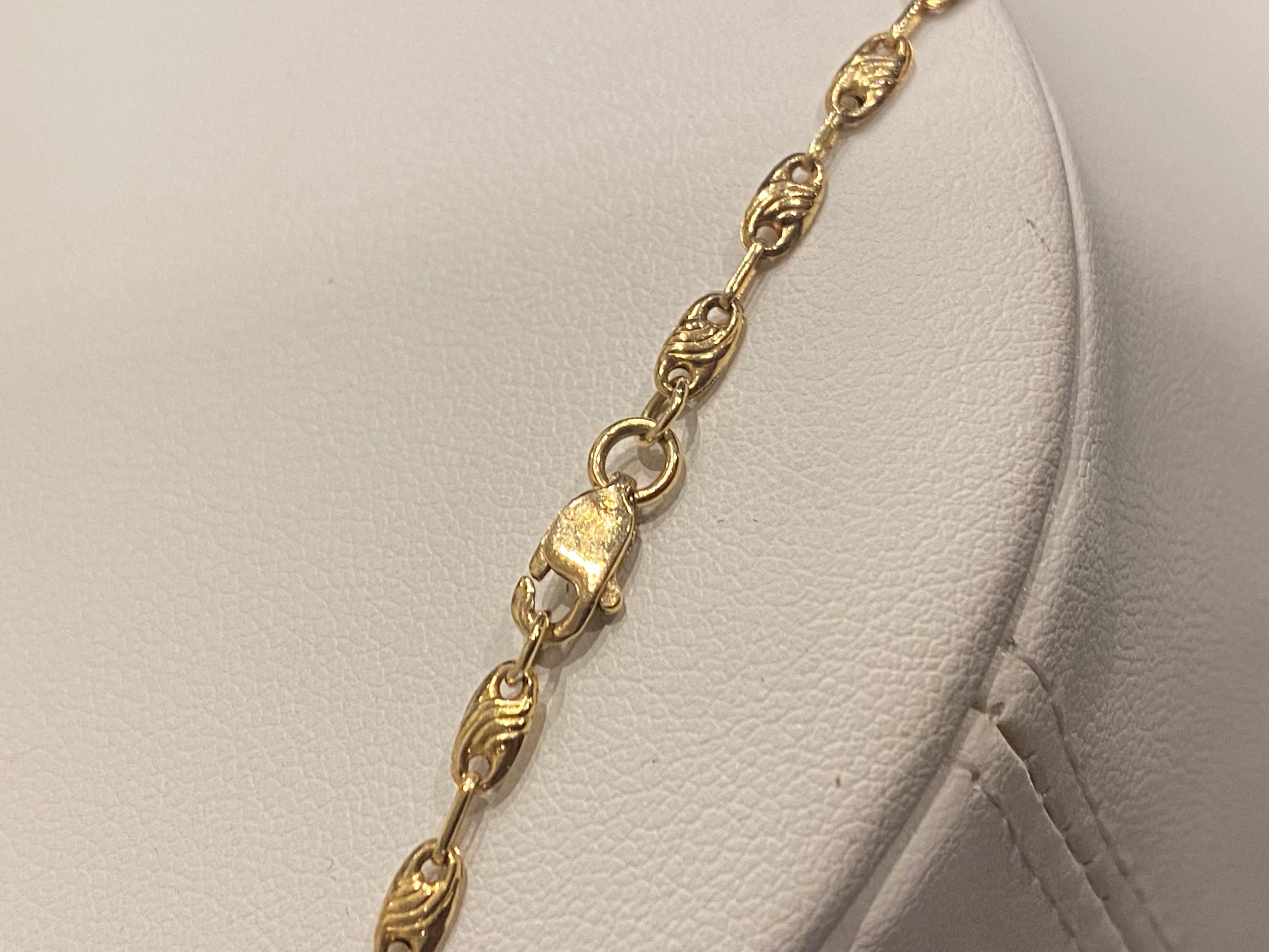  18K Yellow Gold Engraved Anchor / Marine Links 60cm Chain, Spain 1980's. In Excellent Condition For Sale In MELBOURNE, AU