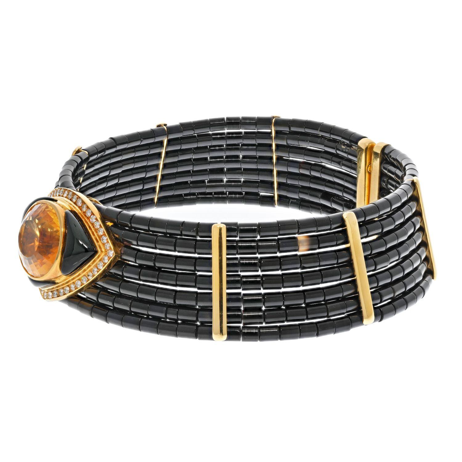 The 18k yellow gold choker is a beautiful and timeless piece of jewelry. Its dramatic style and luxurious design make it a perfect piece to add to any collection. Very unusual this elegant estate choker is a perfect piece for someone who has a long