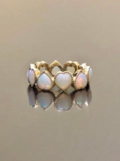 18K Yellow Gold Eternity Australian Heart Shape Opal Engagement Band
